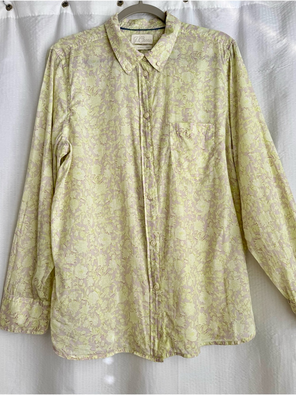 J. Crew Classic Fit Voile Light Yellow Liberty Floral Shirt Sz 16